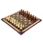 Шахматы с инкрустацией и фигурами из янтаря 34х34 см