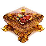 0068514/НП Изделия из янтаря ШКАТУЛКА квадратная  "Ветка груши" 11*11*9см