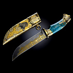  Златоуст НОЖ украшенный Н5 ст У10А-7ХНМ ЦМ ножна никель/золото/ чернение рукоять БЕРЕЗА стаб