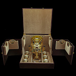 /ФПП-6п Златоуст НАБОР с Самоваром на 6 персон: чашки/блюдца+ложки (малахит, эмаль)