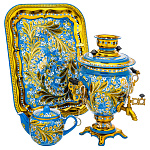 0076281 Самовар электрический ЛАНДЫШ на голубом желудь 3 предм.,поднос прямоуг