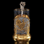 0012087 Златоуст ПОДСТАКАННИК "Охота на глухаря"сер/поз  с ложкой в П/У 