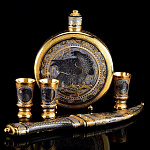 0046247 Златоуст Набор подарочный "Восточный" фляга+3стопки+нож в П/У