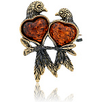 0045323/2101.4 Брошь Синички любовь (коньячный)