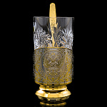 0070600 Златоуст ПОДСТАКАННИК "ГЕРБ РФ" с ложкой 