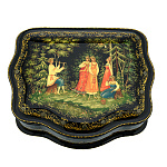 0071568/13*11см  Лаковая миниатюра Палех ШКАТУЛКА "В ЛЕСУ" БЕЛОВА