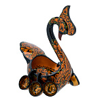 0076469 Хохлома Братина "Лебедь"с ковшиками кудрина на черном 24*14*30 см