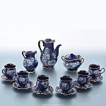 0022884/коб-цв Гжель Сервиз Кофейный "Тюльпан" коб/цвет на 6 п 15 предм. Авт. Алехин С.С.