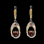 821947/фианит/6,62г  Серебро 925* СЕРЬГИ вст.Янтарь фианит р/п