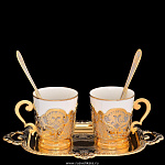 0024413 Златоуст Набор "Вдвоем":Блюдце + 2 чашки+ложки в ПУ (346)