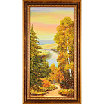 0056153/11-28*47  Картина (янтарная крошка)  "РУССКАЯ ОСЕНЬ " 28*47см 