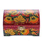 0061546/12*8см Хохлома Шкатулка -сундучок"ЦВЕТЫ"красный фон  Р 2