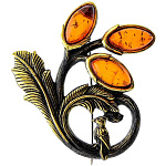 0049810/937.4 Брошь Цветок с птичкой (коньячный)