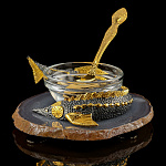 0074208 Златоуст Икорница "Осетр на агате" чернение малая