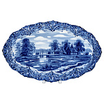 0020909 Гжель ТАРЕЛКА ОВАЛЬНАЯ "Деревенские мотивы" 35*22 см