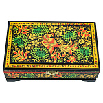 0072573/23*14см Хохлома Шкатулка 1 ОТДЕЛЕНИЕ "ПТИЦА.РЯБИНА" зеленая на черном Р7 