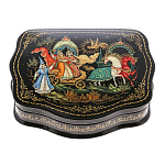 0060936/13*11см  Лаковая миниатюра Палех ШКАТУЛКА "Золотой петушок" Лебедева