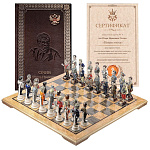 архив0039456 Фарфоровые шахматы -КЕЙС "НОВАЯ ЭПОХА" №17  доска-карельск.береза,фиг.фарфор