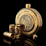 0021841 Златоуст НАБОР"Медведь": Фляжка +3стопки, позолота в П/У