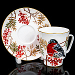 0073287 Фарфор Кофейная пара "СНЕГИРЬ НА РЯБИНЕ" объем 165 мл