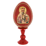 0063239/11см ЯЙЦО ПАСХАЛЬНОЕ С ЛИКОМ "НИКОЛАЙ ЧУДОТВОРЕЦ" на подставке 17см  (дерево)