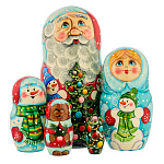Матрешка "Дед Мороз со снеговиками" 5 мест