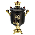 0074547/7л-банка Самовар жаровой ГЕРБ РФ латунный,толстостен,черн-зол