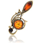 0045329/1570.4 Брошь Скрипичный Ключ с нотами (коньячный)