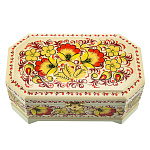 00280836/17*10см-углы Хохлома Шкатулка Сюжет "Цветы золотые" кремовый фон Р5 