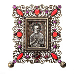 /6*6,5см Юв. Миниатюра Икона "Николай Чудотворец" АЖУРНАЯ Бронза, Фианиты