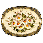0076602 Поднос Жостово с росписью "Ромашки"40*30см (фон бежевый)ОВАЛ