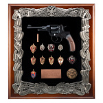 Панно "Пистолет Наган со знаками ФСБ". Гальванопластика 44х40 см