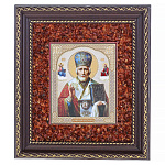 Настенная янтарная икона "Николай Чудотворец" 19х22 см
