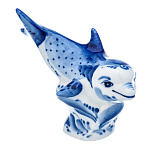 0069268 Гжель СКУЛЬПТУРА "ДЕЛЬФИН"в кобальте (СТС)