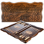 3475 НАРДЫ "Лев" резные  нат.дерево Бук , лак