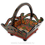 0012822 Хохлома ФРУКТОВНИЦА 25*28*10см КВАДРАТНАЯ С РУЧКОЙ