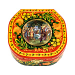 100455 120*100мм Хохлома Шкатулка Р31 "СКАЗКА О ЦАРЕ САЛТАНЕ. МОРОШКА" красный фон