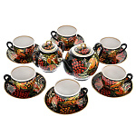 0012637 Хохлома Фарфор Сервиз чайный "Рябинка" 4персоны (чайник, сахарница, 4 ч/п)