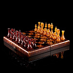 0066434 Шахматная доска складная"Янтарный Король1" с фигурами,Янтарь, дерево, лак.35*18*8см