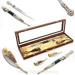 0018270 Оружие сувенирное НАБОР КИНЖАЛ + 2 РОЖКА в ПУ (со стеклом)