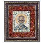 0065018-20*22,5см ИКОНА настенная "НИКОЛАЙ ЧУДОТВОРЕЦ" зеленый  (Янт.крошка)