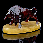 0055842-НП/желтая Янтарь СИМВОЛ ГОДА 2021 "БЫК" 12,5*7см на подставке в уп