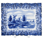  Гжель ТАРЕЛКА декоративная ЛЕТО. Мельница , 17*14 см