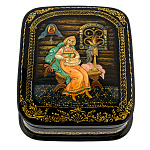 0061385-11*9см Лаковая миниатюра Палех ШКАТУЛКА "ПРЯХА" Лебедева