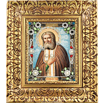 0028975 ИКОНА "Серафим Саровский" багет-золочение №163 в П/У дуб