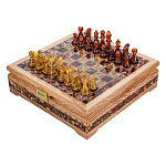0064832 ШАХМАТЫ-ШКАТУЛКА с фигурами (янтарь,дуб) без ножек красное поле