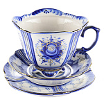 0038966/зол Гжель Чайная пара "ТРОЙКА" в золоте (3 предмета) (СТС)