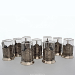 0027220-никель-6шт./без ложек НАБОР ПОДСТАКАННИКОВ никелированных "ВСЕ ВОКЗАЛЫ МОСКВЫ" 