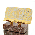 0019334 Златоуст ВИЗИТНИЦА настольная (на камне) позолота в П/У (80)
