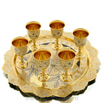 0017205 Златоуст Набор подарочный "Лилии":поднос+6 рюмок в ПУ